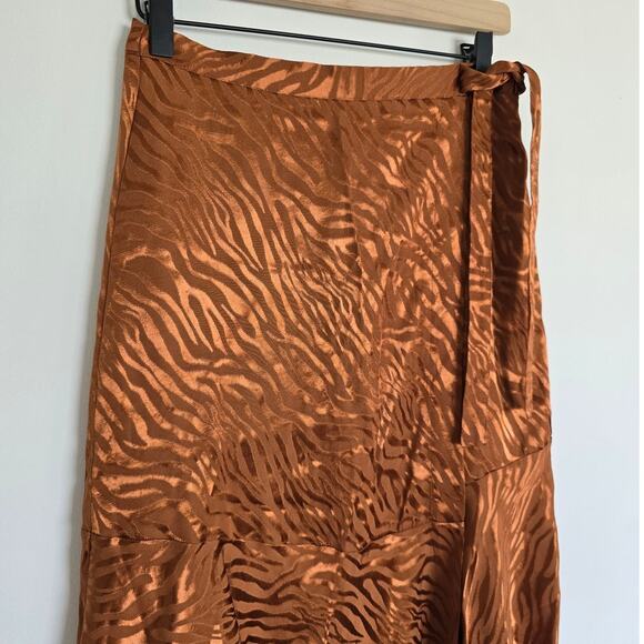 Maeve Bronze Copper Animal Print Wrap Midi Skirt — Anthropologie Sz 4 NWT - Picture 3 of 4
